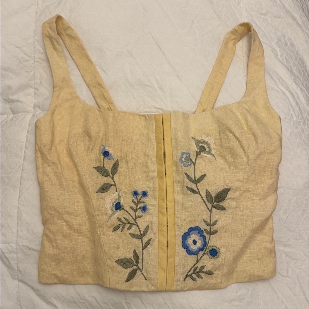 Reformation Juliet Linen Top Yellow - Size 2 - Picture 11 of 13